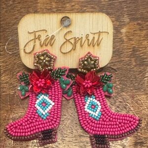 Pink Beaded Cowboy Boot Earrings